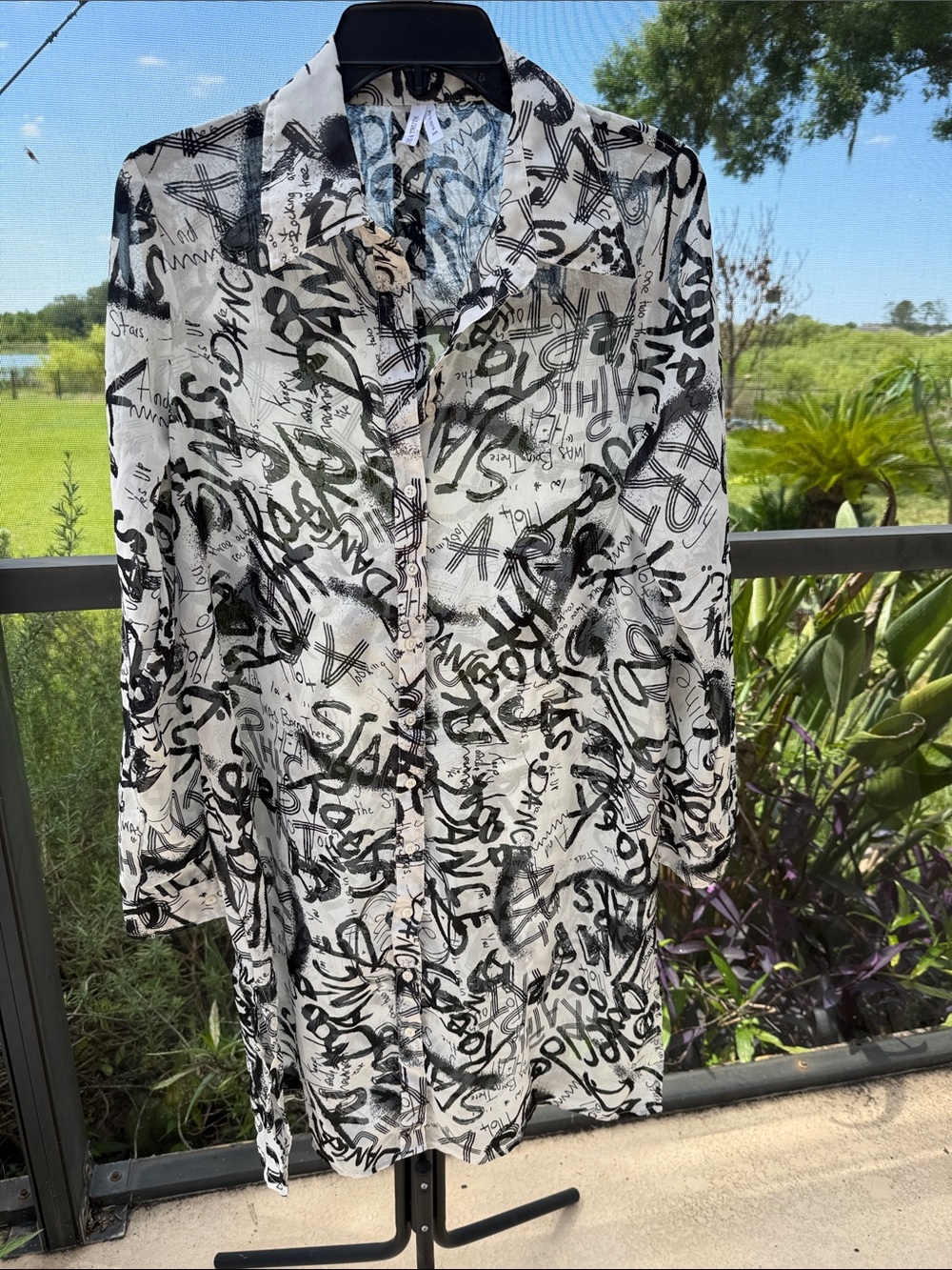 Live 4 Truth sheer Black & White Graffiti-Print Swim Coverup shirt button up